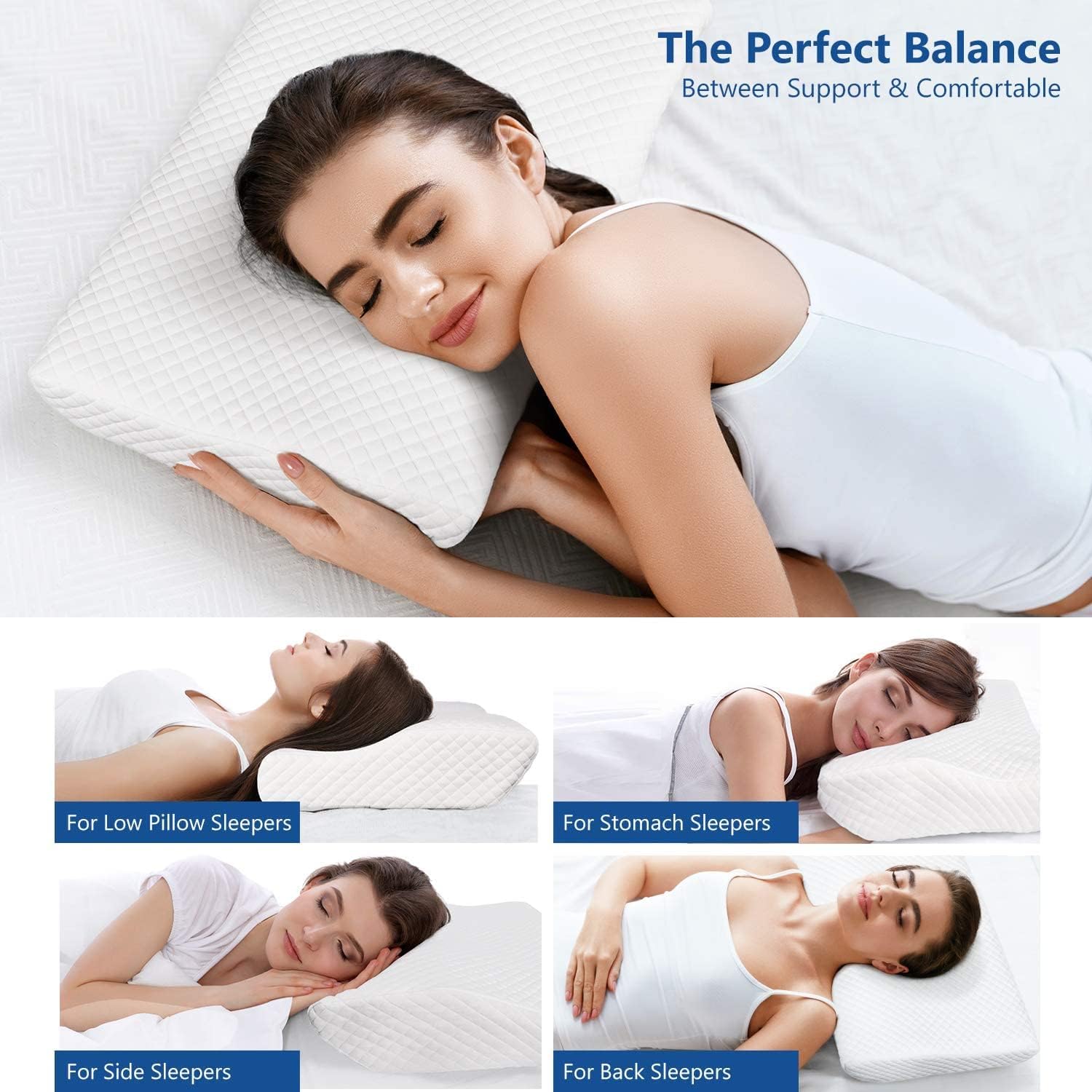 Cervical Contour Pillow for Neck and Shoulder Pain Relief - Orthopedic Ergonomic Memory Foam Pillow Neck Support Pillow with Washable Pillowcase for Side, Back and Stomach Sleepers (Standard)