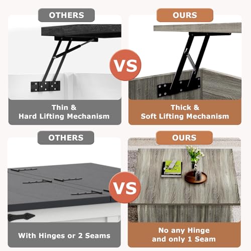 31.5'' Lift Top Coffee Table with Storage, Wood Square Coffee Table with Large Hidden Storage Compartments and Adjustable Shelf, Rustic Center Table for Living Room, Gray Oak