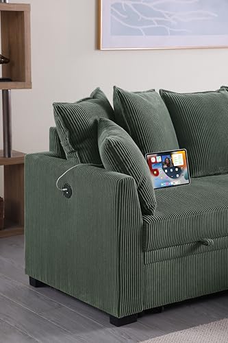 Oversized U-Shaped Sectional Sofa Couch Plush Corduroy Upholstered Modular Deep Seat Sofa&Couch Sectional W/Right Facing Chaise Lounge and 7 Toss Pillows for Home Apartment Living Room Furniture Sets