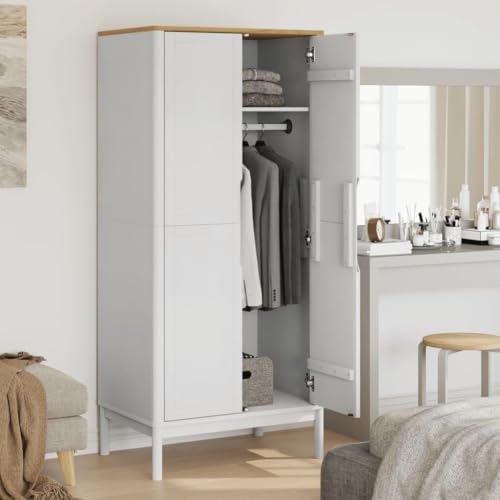 Wooden Wardrobe Closet with 1 Large Compartment and Doors, Wooden Armoire Closet Storage Cabinet, Brown 30.3"x20.9"x67.3" Solid Wood Pine