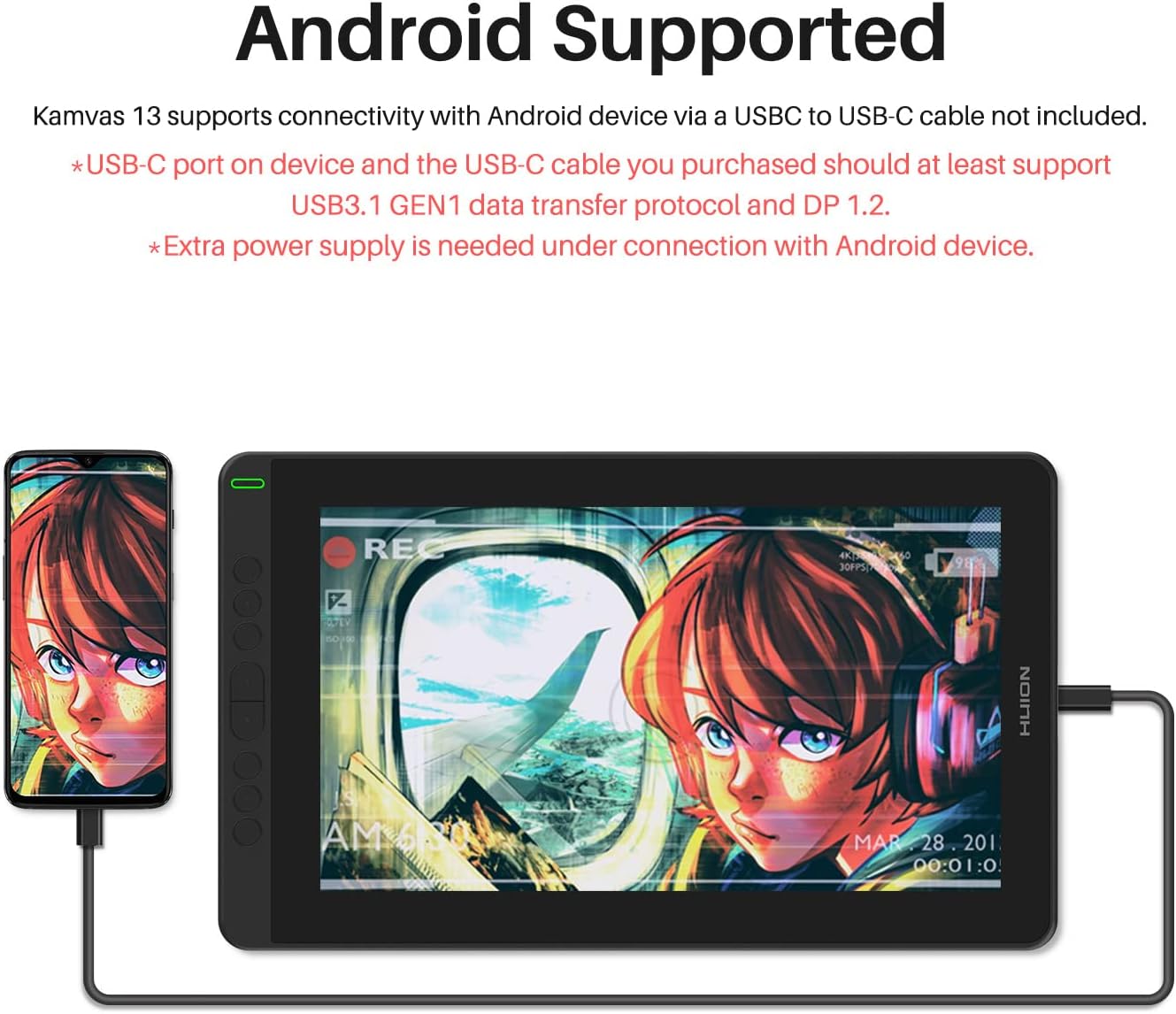 HUION Kamvas 13 Drawing Tablets with Screen Android Supported 13.3 inch Full-Laminated Anti-Glare Pen Display 120% sRGB 8192 Levels Tilt Function Drawing Monitor - Stand Included