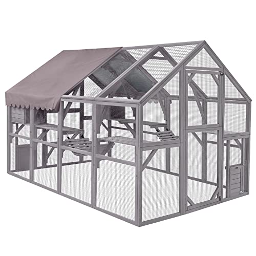 Aivituvin Catio Cat Enclosure Outdoor Cat Catio Large Cat Run with Bridges, Walks, Small Houses, Roof Cover 28.27ft