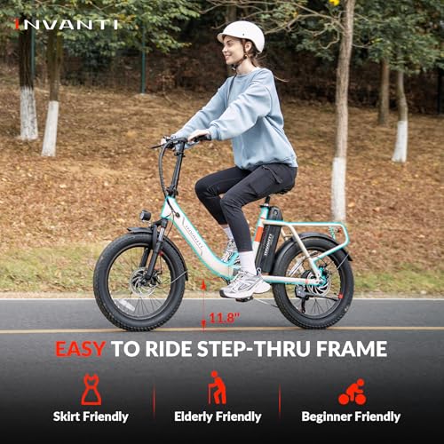 Folding Electric Bike, Peak 1000W Ebikes for Adults, 25Mph Top Speed 45Miles 20" Step-Thru Fat Tire Electric Bike with Rear Rack,7-Speed,Front Suspension