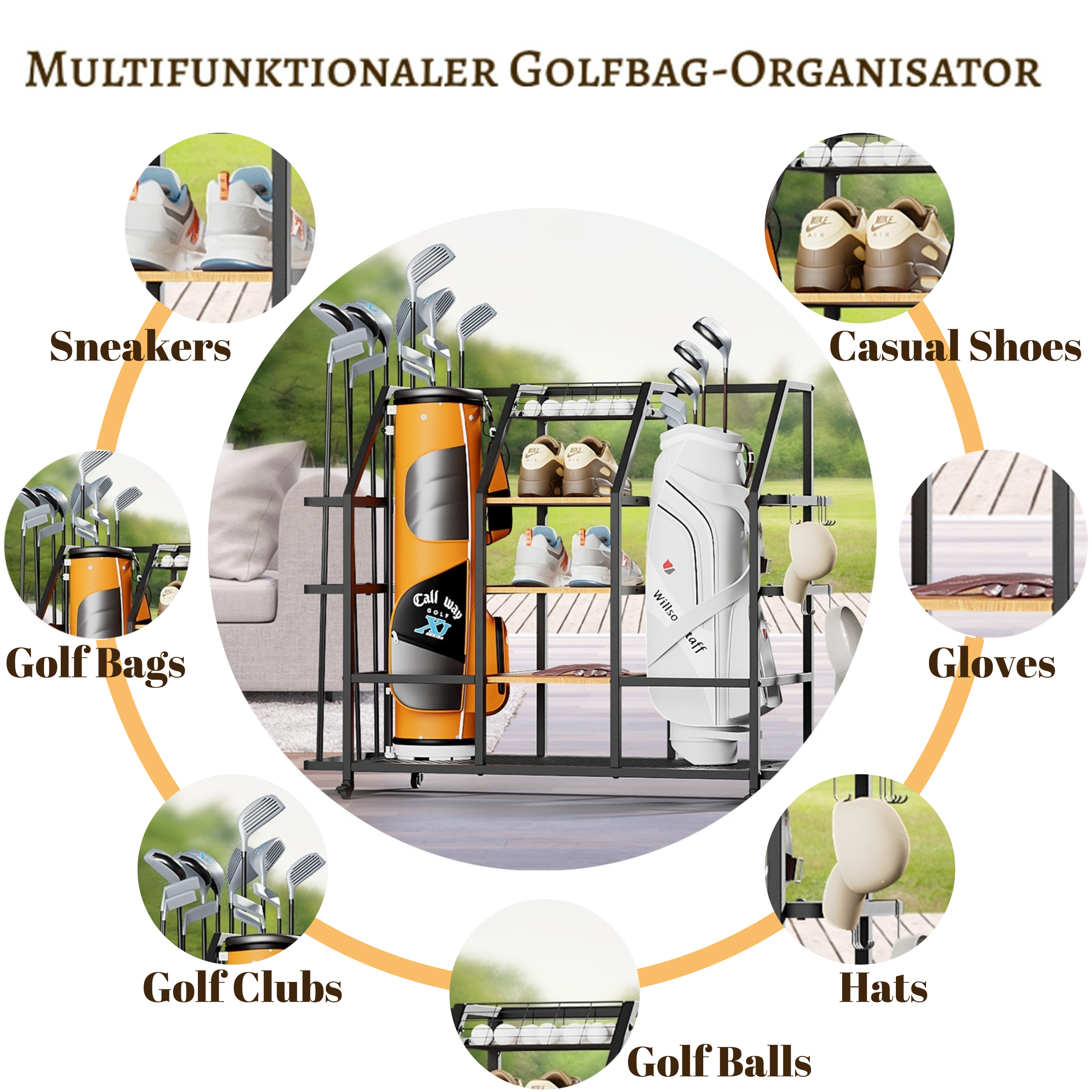 Uyoyous Extra Large Golf Bag Storage Rack, Golf Storage Organizer w/ Locking Wheels for Garage, Club and Basement