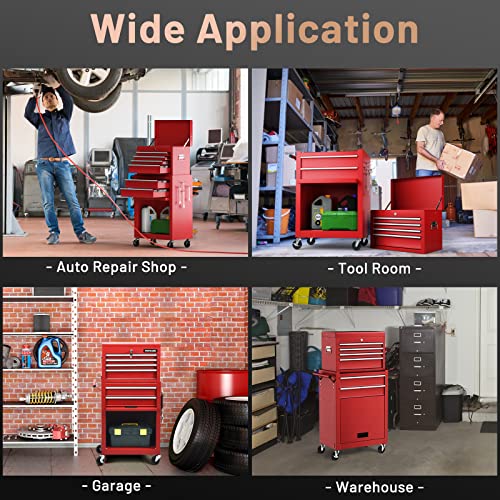 ERGOMASTER Rolling Tool Chest - Heavy Duty Material & Lockable Top-Box & Storage Cabinet for Garage and Workshop - 5-Drawer Tool Box & Multi
