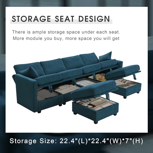 Harper & Bright Designs 109” Sectional Sofa, 6-seat Chenille Modern U-Shaped Reversible Sofa Couch Sets with Storage Seats, Adjustable Armrests and Backrests for Living Room, Apartment, Office (Grey)