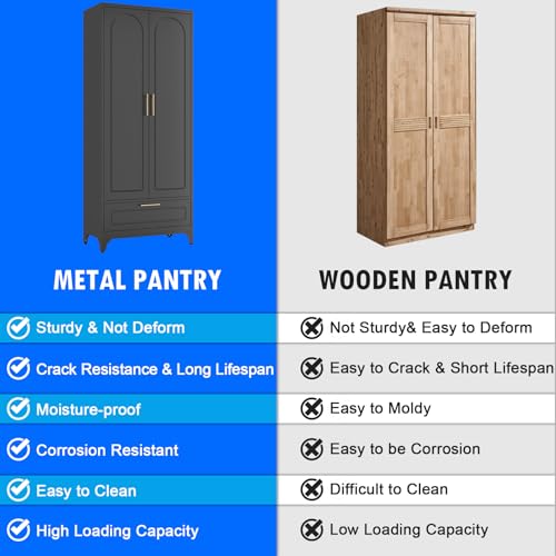 Metal Storage Cabinet with Doors and Shelves, 71 Inch Tall Kitchen Pantry Cabinet, Pantry Cabinets for Kitchen Storage, Freestanding Cupboard for Living, Dining Room, White, Assembly Required