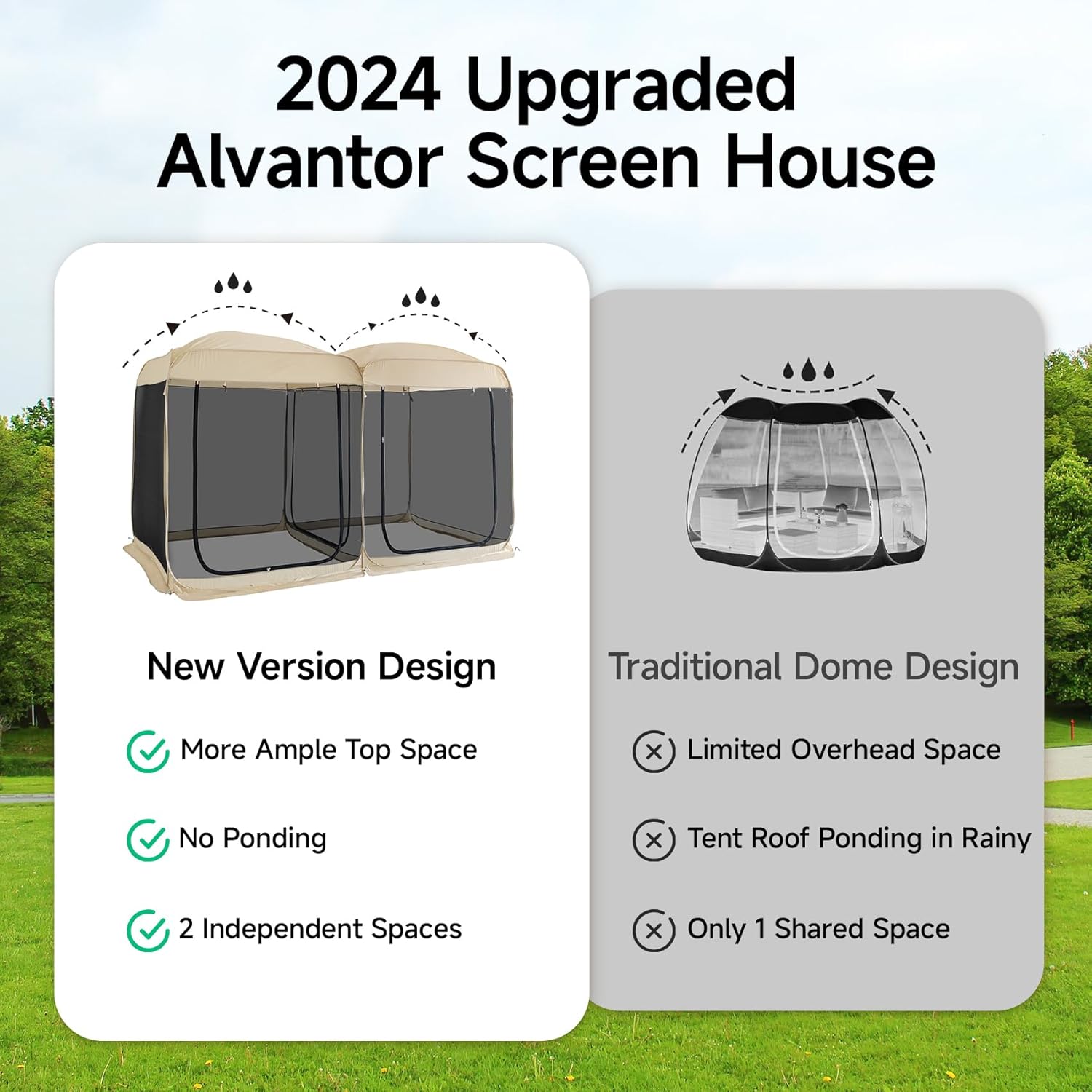 Alvantor Screen House Room 2024 Upgraded 2 in 1 Screen Tent Pop Up Gazebo with Mesh Mosquito Netting, Sun Shade Outdoor Canopy for Patio, Camping, Backyard and Outside Activities- 12' x 7.5', Beige
