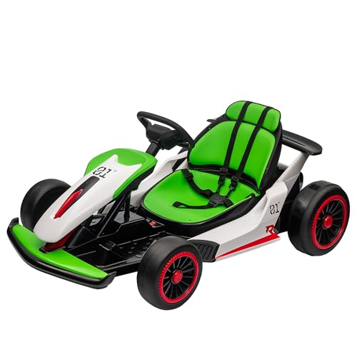 24V Electric Go Kart, Drifting Car Battery Powered Ride on Car with Powerful Motor for Kids 6-12 Years Old, Kids Go Kart with Slow Start, Music, Safety Belt,Max Load 110lbs for Boys and Girls