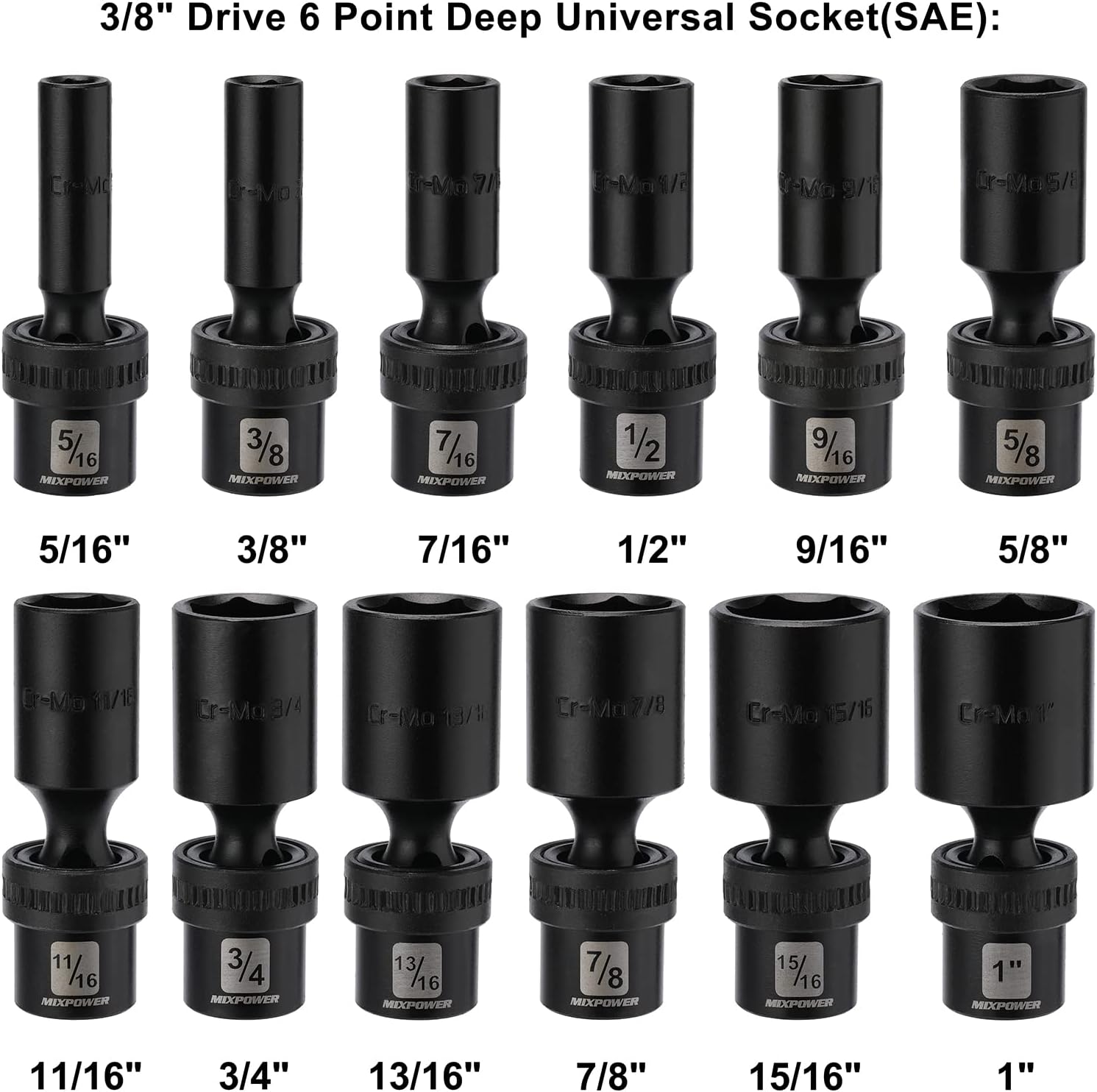 MIXPOWER 10-piece 3/8" Drive Shallow Universal Impact Socket Set, Metric,10-19mm, Swivel Socket with Flexible Wobble, CR-MO