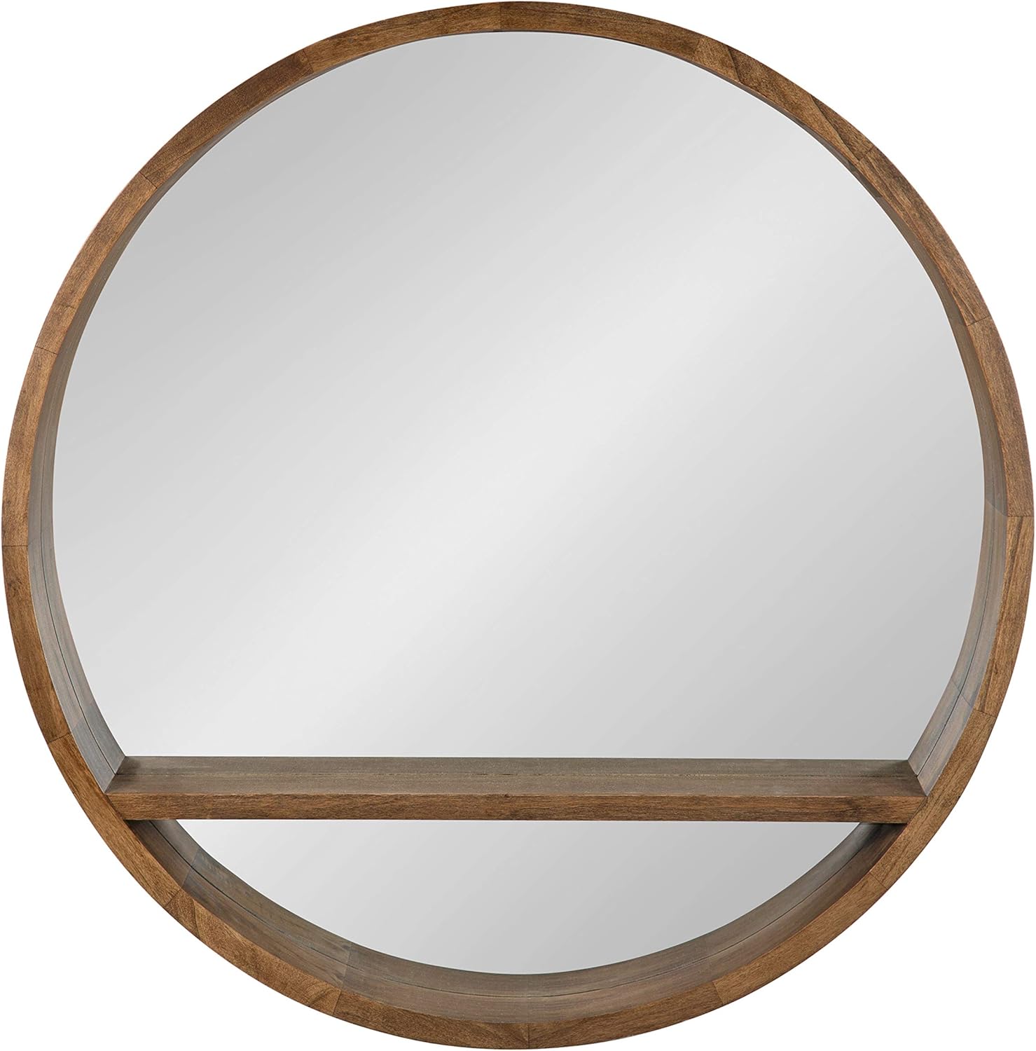 Kate and Laurel Hutton Round Mirror with Shelf, 30" Diameter, Rustic Brown Finish, Geometric Home Decor