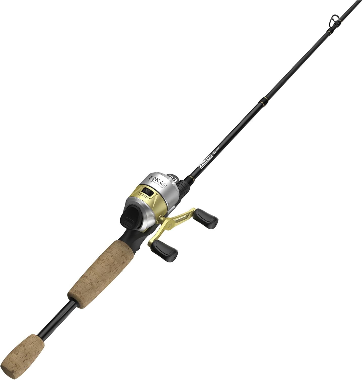 Zebco 33 Gold Spincast Reel and 2-Piece Fishing Rod Combo, Fiberglass Rod with Comfortable Split-Grip Cork Handle, Instant Anti-Reverse Fishing Reel