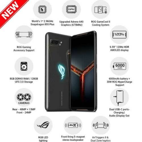 Asus ROG Phone II 128GB Zs660kl Unlocked 6.6x22 Gaming Phone Black Tencent Version