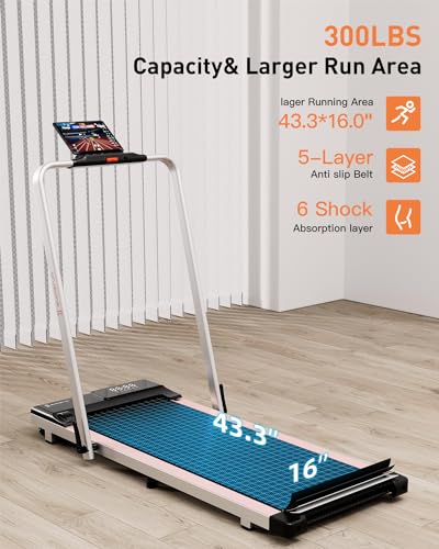SupeRun 3 in 1 Walking Pad Treadmill- 3.0HP Folding Treadmills for Home Easy to Store, 300LBs Capacity Under Desk Treadmill Free Installation and Low Noise for Office Work