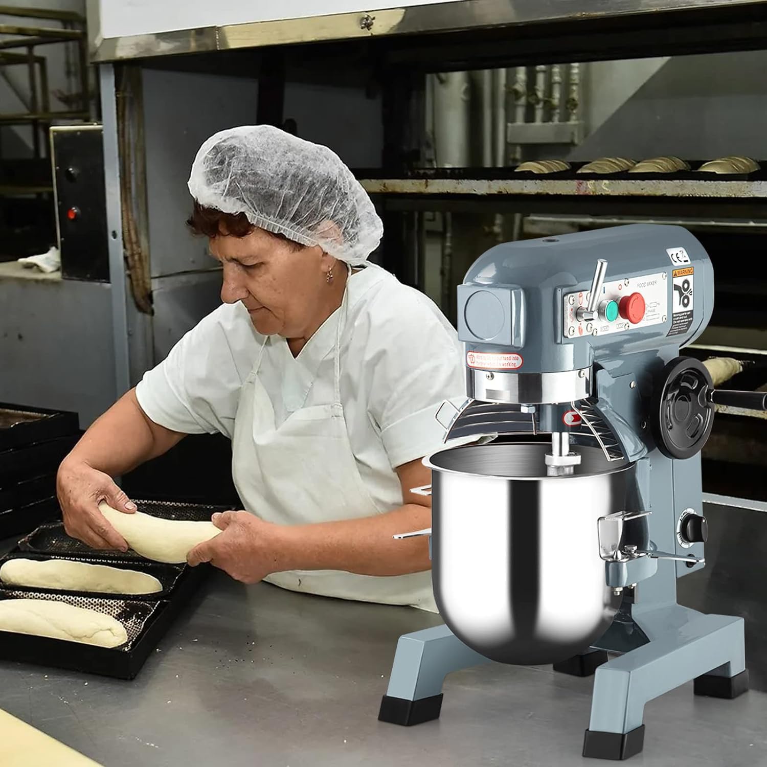 Commercial Food Mixer, 15Qt Commercial Dough Mixer, 600W Stainless Steel Bowl Heavy Duty Food Mixer with 3 Speeds Adjustable, Dough Hook Whisk Beater Included, Perfect for Bakery Pizzeria