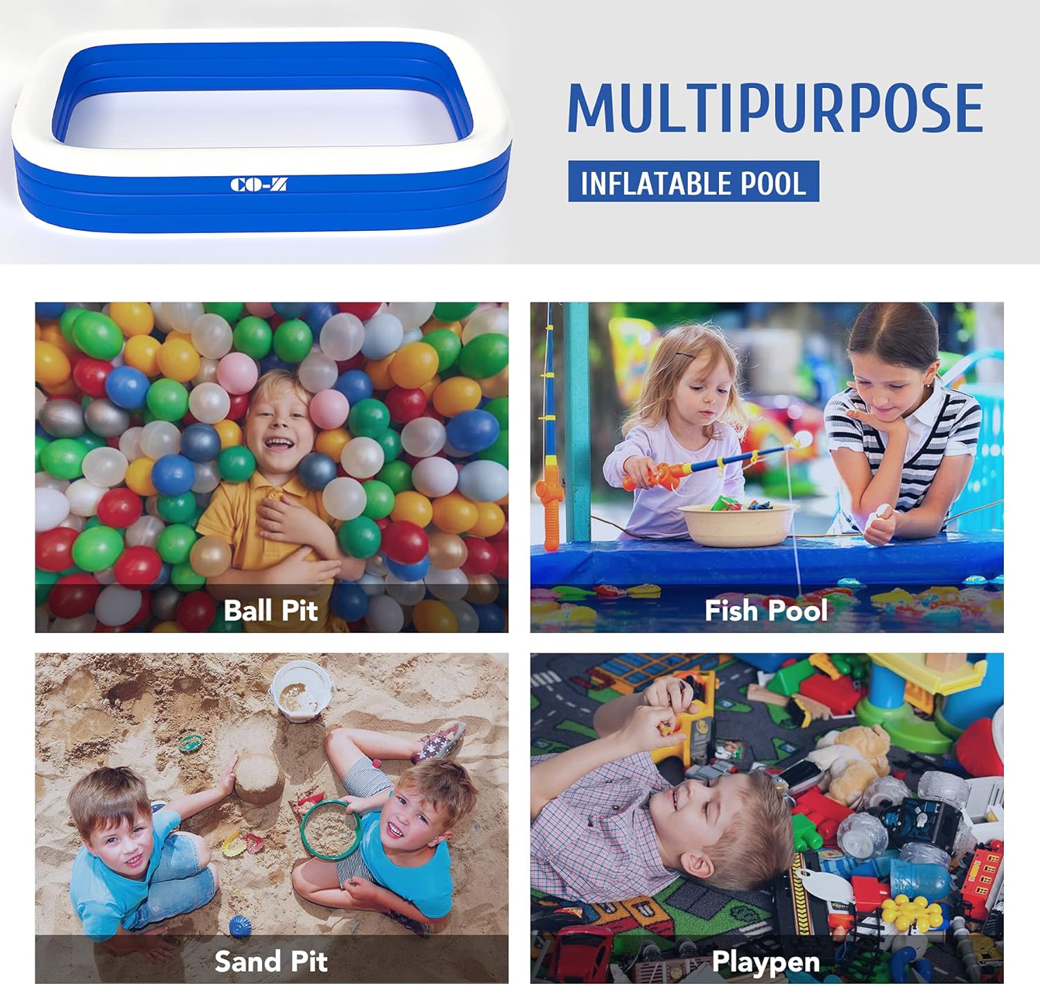 CO-Z Inflatable Swimming Pool with Pump, 120" X 72" X 22" Blow Up Family Swimming Pool, Above Ground Swimming Pools for Kids and Adults, Large Kid Pools for Backyard, Giant Inflatable Pool, Blue
