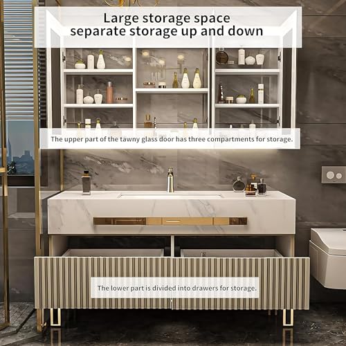 Bathroom Vanity - Bathroom Vanity with Sink Modern Freestanding Bathroom Vanity Set with Smart LED Makeup Heated Defogger Mirror Large Storage Capacity(44")