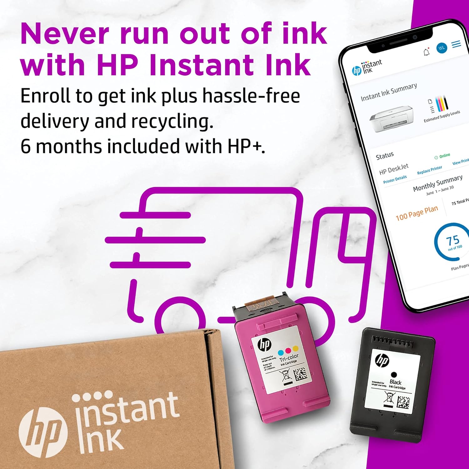 HP DeskJet 2755e Wireless Color All-in-One Printer with bonus 6 months Instant Ink with HP+ (26K67A) Pack of 2