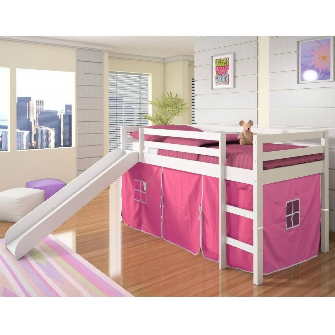 Donco Kids Twin Loft Tent Bed with Slide - Light Espresso