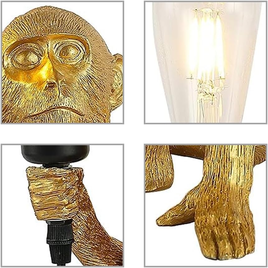 Retro Monkey Lamp, Modern Resin Sitting Monkey Lamp, Creative Lamp Lighting Resin Sitting Monkey Lamp (Monkey Lamp Gold)
