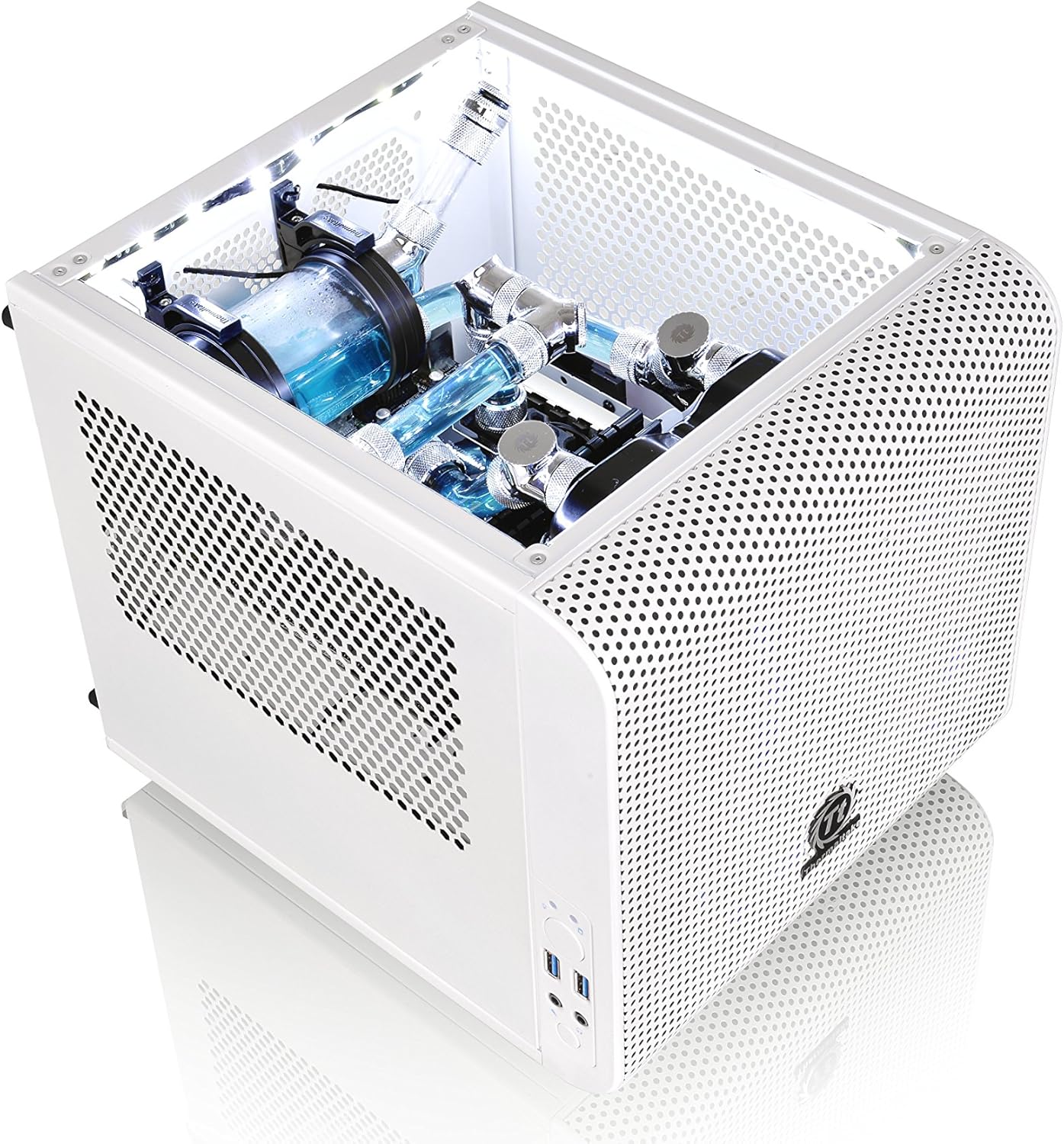 Thermaltake Core V1 Snow Edition SPCC Mini ITX Cube Computer Chassis CA-1B8-00S6WN-01, White