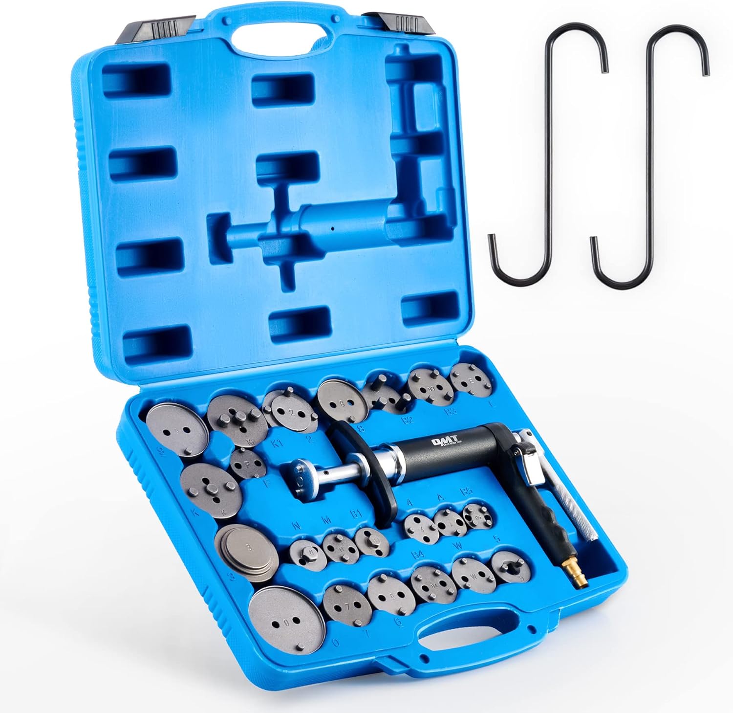 Orion Motor Tech 23pc Brake Caliper Compression Tool, Pneumatic Brake Caliper Tool with 22 Disc Adapters and 2 Caliper Hangers, Brake Piston Compressor Tool for Mechanics