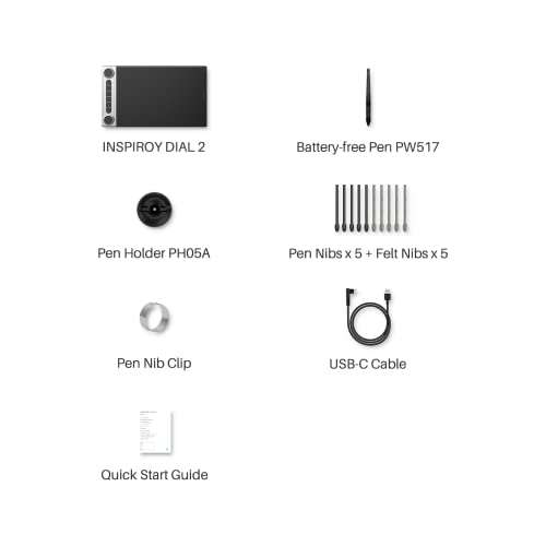 HUION Inspiroy Dial 2 Bluetooth Wireless Graphics Drawing Tablet with Dual Dials Battery-Free Stylus PW517 for Digital Art and Graphics Design, Compatible with Mac, Windows, Linux, Android