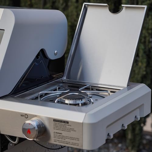 Monument Grills Outdoor Barbecue Stainless Steel 3 Burner Propane Gas Grill, 48,000 BTU Patio Garden Grill with Side Burner and LED Controls, Mesa325, Black