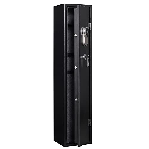 Rifle Safe Cabinet with Digital Keypad Long Gun Safe Locker for Rifle Shotgun Electronic Lock Metal Gun Cabinet with Pistol Bag and Removable Shelf Quick Access Gun Storage Cabinet Silent Mode(Black)