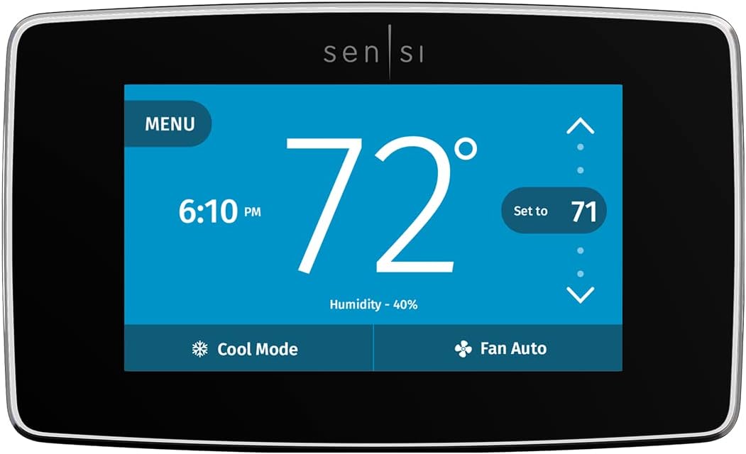 Emerson Sensi Touch Wi-Fi Smart Thermostat with Touchscreen Color Display, Works with Alexa, Energy Star Certified, C-wire Required, ST75 Black 5.625" x 3.4" x 1.17"