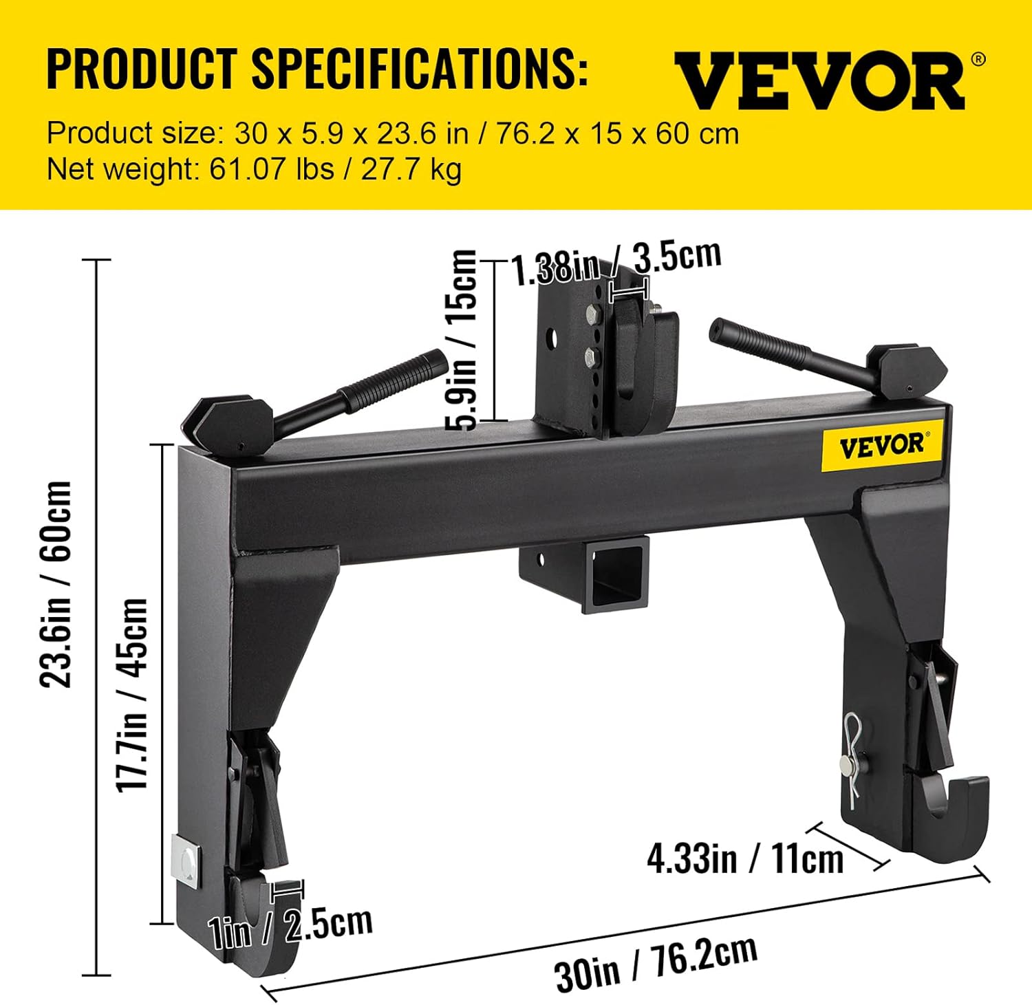 Vevor 3-Point Quick Hitch, Black