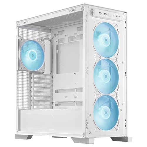 ASUS TUF Gaming GT302 ARGB ATX Mid-Tower PC Case – Four 140 x 28 mm ARGB Fans for High Airflow, Interchangeable Tempered Glass or Mesh Side Panels, Supports BTF Hidden-Connector Motherboards | White