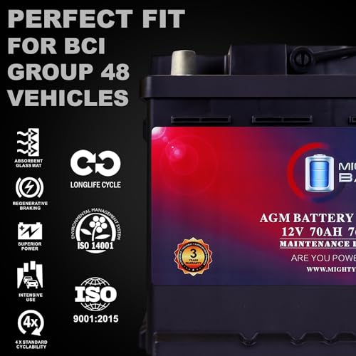 Mighty Max Battery MM-H5 Start and Stop Car BCI Group Size 47 12V 60 AH, 100RC, 680 CCA Rechargeable AGM Car Battery