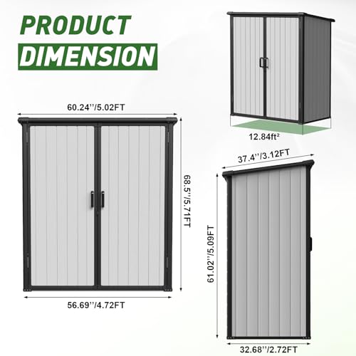 Aoxun 6 x 8 FT Outdoor Storage Shed with Window, Resin Shed with Floor & Lockable Doors, Garden Shed Waterproof Plastic Tool Shed with Sloped Roof for Backyard, Garden, Patio, Lawn, Grey
