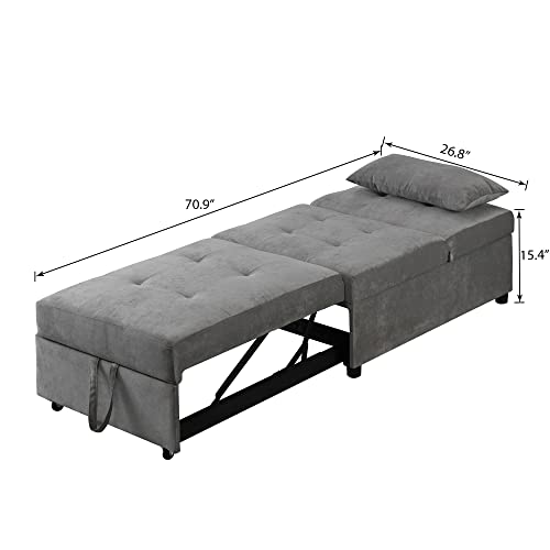 Fold Sofa Bed,Folding Ottoman Sleeper Sofa Bed,Modern Convertible Sleeper Chair Bed Sleeper Couch Bed Single Studio Futon Bed Guest Chaise Lounge Bed with Adjustable Recliner(Linen Fabric Blue)