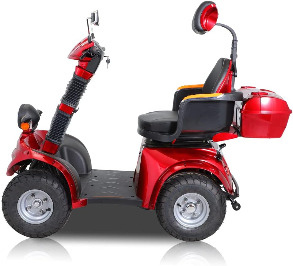 Heavy Duty Mobility Scooters for Seniors & Adults 500lbs Capacity - Electric Powered Wheelchair Device 1000W All Terrain Off Road Scooter Travel, USB Charger Port Remote Key (RED DJD), 1Count