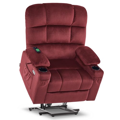 MCombo Large Dual Motor Power Lift Recliner Chair for Elderly, Massage and Heat, Lay Flat, Zero Gravity, Home Button, USB Port, Fabric 7680 (Large, Beige)