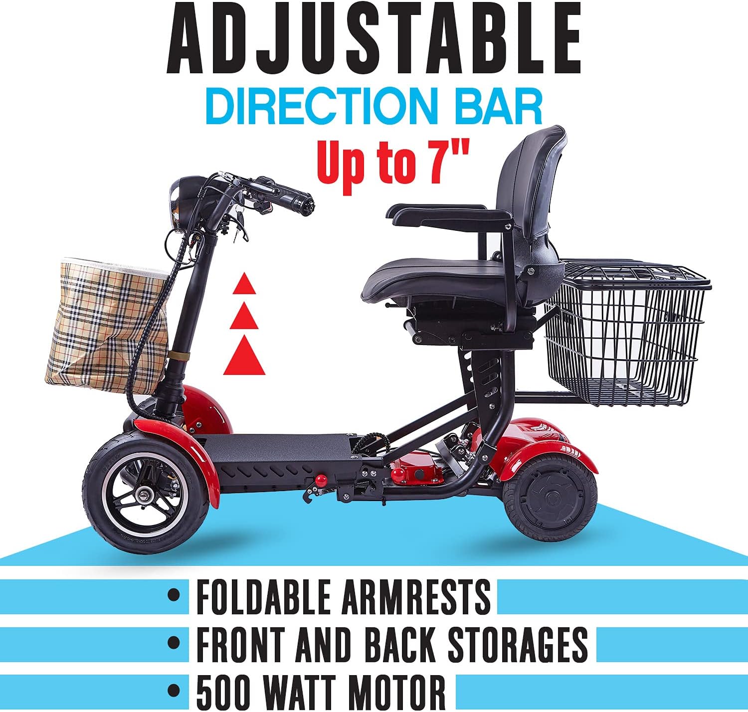 ActiWe Electric Powered Motorized Transformer 4 Wheel Mobility Scooter with Seat for Adults- All Terrain Weatherproof Heavy Duty Folding Electric Wheelchair for Seniors (Red)