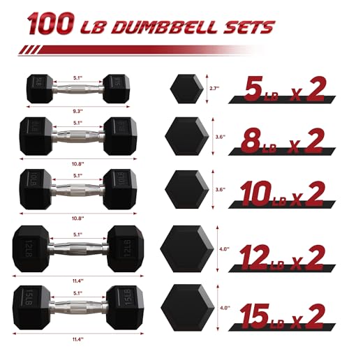 BalanceFrom Rubber Coated Hex Dumbbell Free Hand Weight Set w/Storage Rack, Multiple Options
