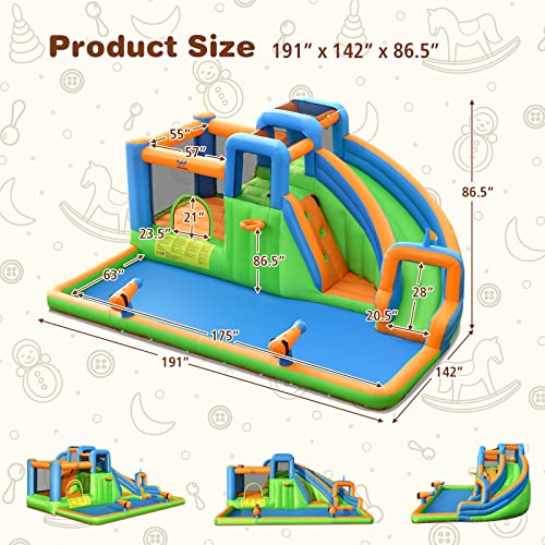HONEY JOY Inflatable Water Slide, 7 in 1 Giant Water Park Bounce House for Outdoor Backyard, Splash Pool, Water Cannons & Climbing Walls, Blow up Water Slides Inflatables for Kids and Adults