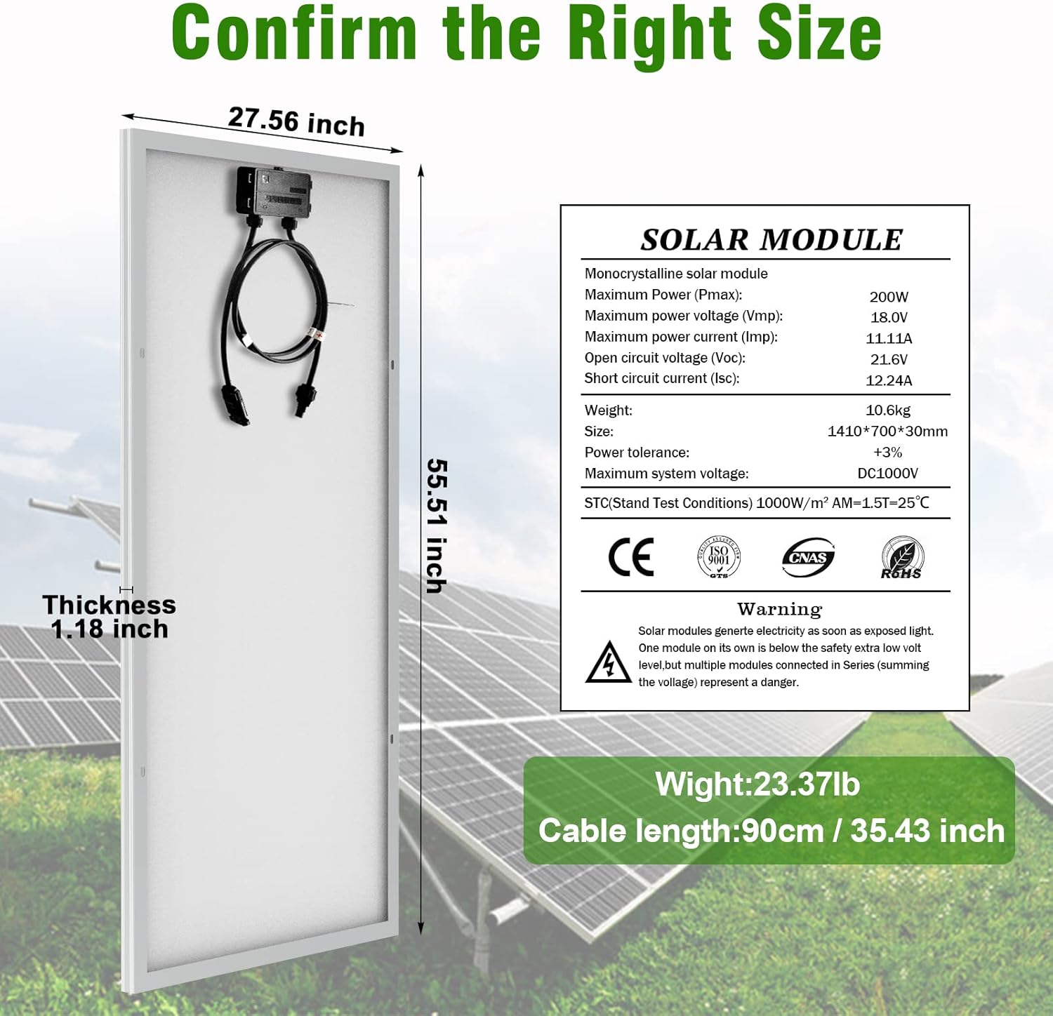 200 Watt Solar Panel 9BB Monocrystalline Cell, High-Efficiency Module PV Power Charger 12V/24V Solar Panels for Homes Camping RV Battery Boat Caravan and Other Off-Grid Applications (200W)