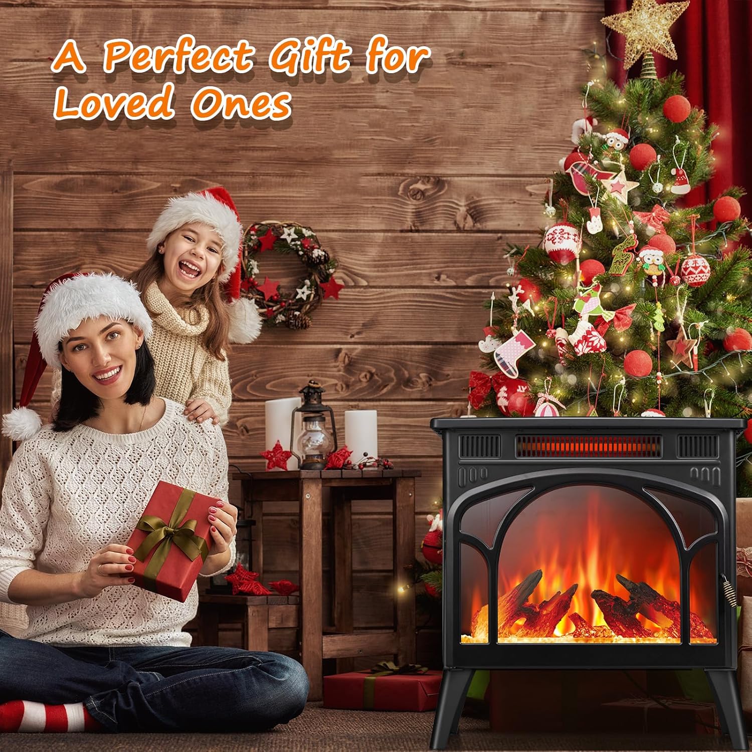 Rintuf Electric Fireplace Heater, 1500W Infrared Fireplace Stove Heater with 3D Flame Effect, 8H Timer, Space Heater Fireplace with Remote, Safety Protection, Freestanding for Indoor Use Large Room