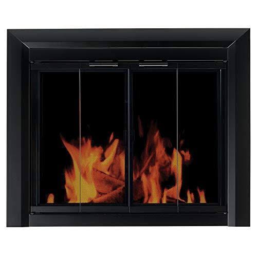 Pleasant Hearth Clairmont Black Fireplace Glass Firescreen Doors - Small