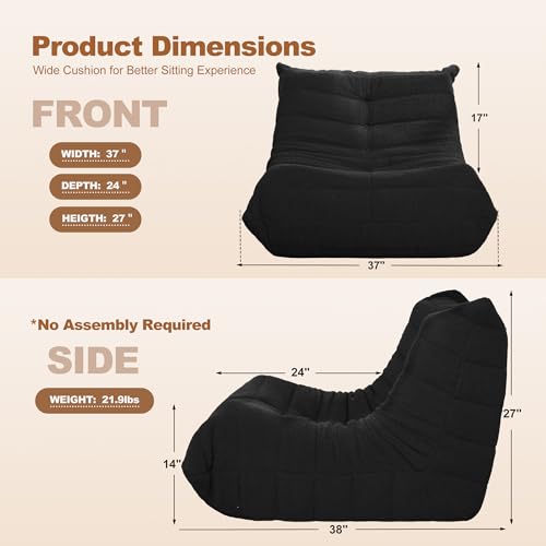 Bean Bag Chair Big Sofa Beanbag Chair for Adults Fireside Chair Bean Bag Lounger with Memory Foam Filled for Home,Apartment or Gaming Venue(Black Plush)