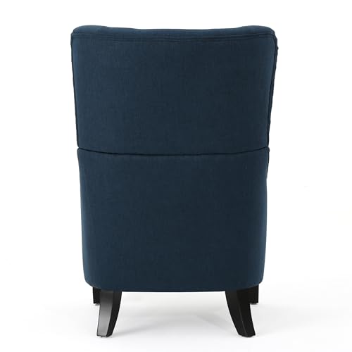 Merax High Back Accent Chair Living Room Quentin Sofa Armchair with Wood Legs, Navy Blue