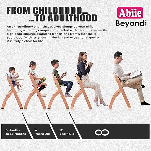 Abiie Beyond Junior Wooden High Chair with Tray - Convertible Baby Highchair - Adjustable High Chair for Babies/Toddlers/6 Months up to 250 Lbs - Stain & Water Resistant Mahogany Wood/Olive Cushion
