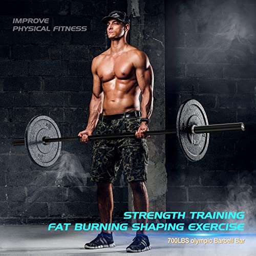 Olympic Barbell Bar 7-Foot Weight Bar, Rated 700 lbs for Weight Capacity, Men’s Solid Iron Weighted Workout Barbell Weight Straight Weightlifting Technique Bar