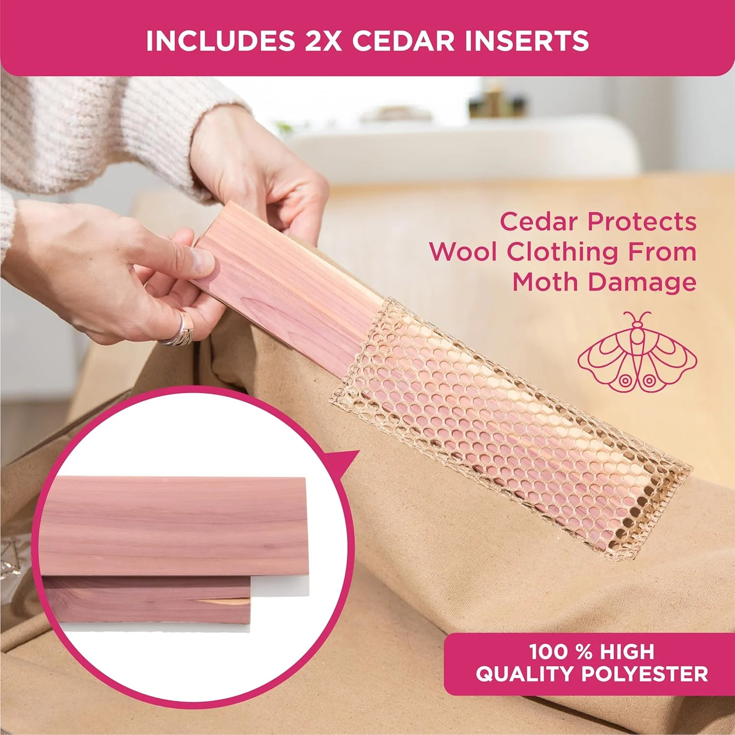 Moisture, Dirt &amp; Dust – Set of 2 Underbed Storage Bags for Clothes, Cashmere Sweaters, Bedding &amp; More - Underbed Storage - Beige, Cedar Clothes Storage Bag Organizer – Protects from Moths