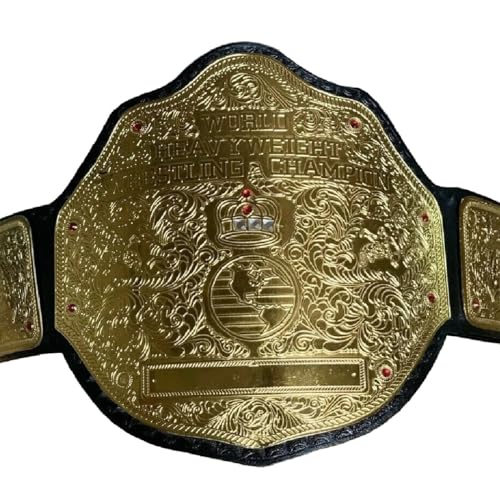 TRUE SAGA - Big Gold Wrestling Title Belt Class One Replica - Adult Waist Size Up to 46" - 2mm Metal Leather Strap