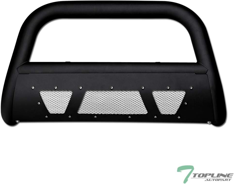 Matte Black Studded Mesh Bull Bar Brush Push Front Bumper Grill Grille Guard With Skid Plate Compatible With 10-23 Toyota 4Runner